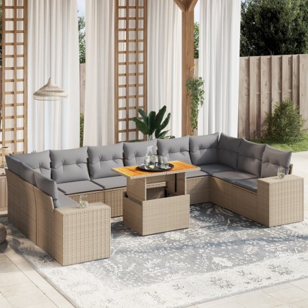 Set de sofás de jardín 11pzas con cojines ratán sintético beige en Conjuntos de jardín | Comprar online en Foru.es