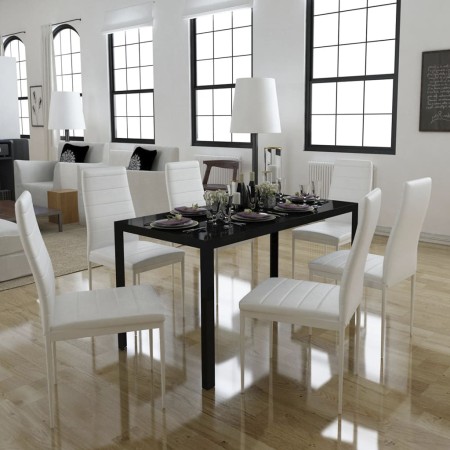 Juego de mesa de comedor de 7 piezas en blanco y negro de , muebles para cocinas y comedores - Ref: Foro24-281913, Precio: 23...