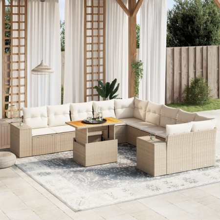 Set de sofás de jardín 11pzas con cojines ratán sintético beige en Conjuntos de jardín | Comprar online en Foru.es