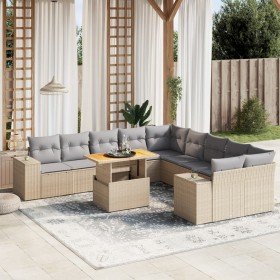 Set de sofás de jardín 11pzas con cojines ratán sintético beige en Conjuntos de jardín | Comprar online en Foru.es