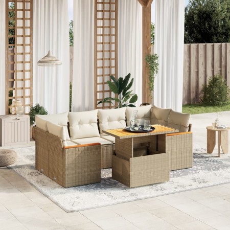 Set sofás de jardín 7 piezas y cojines ratán sintético beige en Conjuntos de jardín | Comprar online en Foru.es