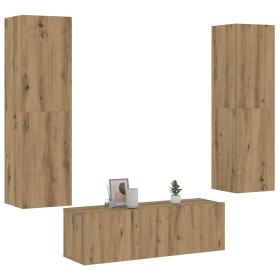 Muebles de TV de pared 3 uds madera ingeniería roble artesanal de , Muebles TV - Ref: Foro24-3328966, Precio: 188,70 €, Descu...