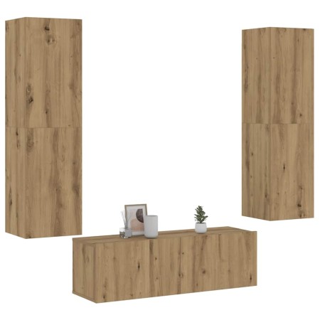 Muebles de TV de pared 3 uds madera ingeniería roble artesanal de , Muebles TV - Ref: Foro24-3328966, Precio: 188,70 €, Descu...