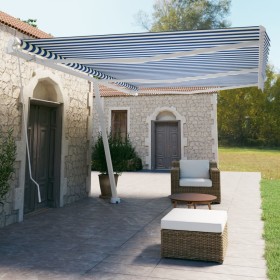 Toldo de pie retráctil manual azul y blanco 600x350 cm de vidaXL, Toldos - Ref: Foro24-3069676, Precio: 687,07 €, Descuento: %