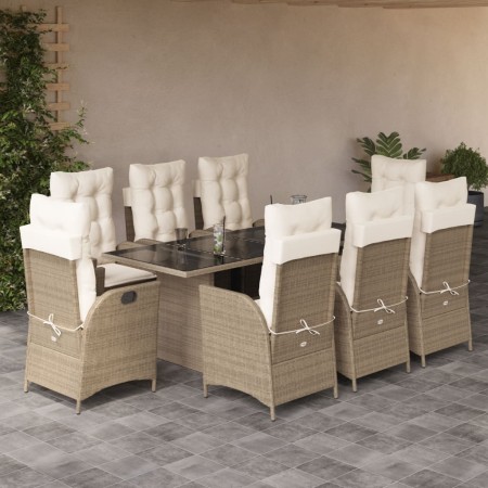 Set comedor de jardín 9 pzas con cojines ratán sintético beige de , Conjuntos de jardín - Ref: Foro24-3213126, Precio: 1,00 €...
