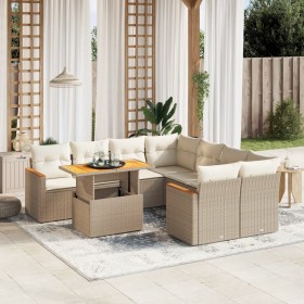 Set de sofás de jardín 9 pzas con cojines ratán sintético beige en Conjuntos de jardín | Comprar online en Foru.es