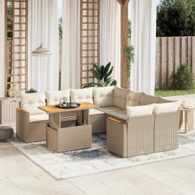 Set de sofás de jardín 9 pzas con cojines ratán sintético beige en Conjuntos de jardín | Comprar online en Foru.es
