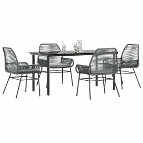 Juego comedor jardín 5 pzas cojines ratán sintético vidrio gris de , Conjuntos de jardín - Ref: Foro24-3334579, Precio: 362,2...