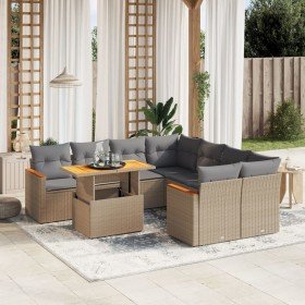 Set de sofás de jardín 9 pzas con cojines ratán sintético beige en Conjuntos de jardín | Comprar online en Foru.es
