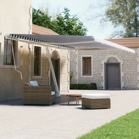 Toldo de pie retráctil manual azul y blanco 600x300 cm de vidaXL, Toldos - Ref: Foro24-3069596, Precio: 643,70 €, Descuento: %