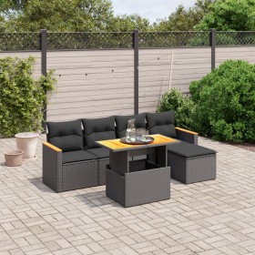 Set de sofás de jardín 6 piezas y cojines ratán sintético negro en Conjuntos de jardín | Comprar online en Foru.es