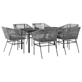 Juego comedor jardín 7 pzas cojines ratán sintético vidrio gris de , Conjuntos de jardín - Ref: Foro24-3334629, Precio: 555,3...