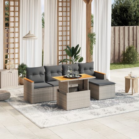 Set de muebles de jardín 6 pzas y cojines ratán sintético gris en Conjuntos de jardín | Comprar online en Foru.es