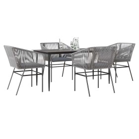 Juego comedor jardín 5 pzas cojines ratán sintético vidrio gris de , Conjuntos de jardín - Ref: Foro24-3334530, Precio: 422,9...