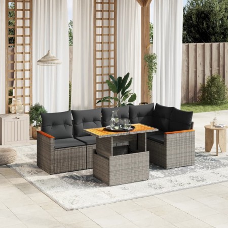 Set de muebles de jardín 6 pzas y cojines ratán sintético gris en Conjuntos de jardín | Comprar online en Foru.es