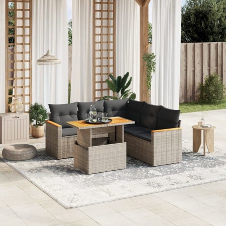 Set de muebles de jardín 6 pzas y cojines ratán sintético gris en Conjuntos de jardín | Comprar online en Foru.es