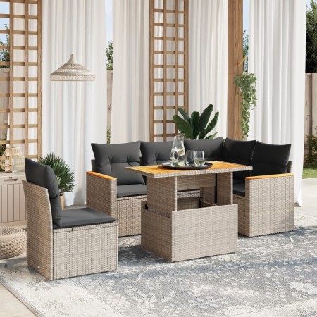 Set de muebles de jardín 6 pzas y cojines ratán sintético gris en Conjuntos de jardín | Comprar online en Foru.es
