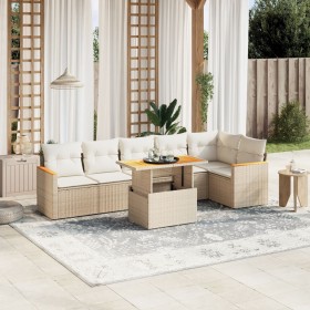 Set sofás de jardín 7 piezas y cojines ratán sintético beige en Conjuntos de jardín | Comprar online en Foru.es