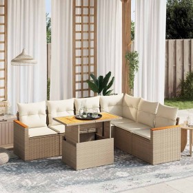 Set sofás de jardín 7 piezas y cojines ratán sintético beige en Conjuntos de jardín | Comprar online en Foru.es