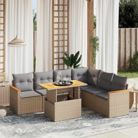 Set sofás de jardín 7 piezas y cojines ratán sintético beige en Conjuntos de jardín | Comprar online en Foru.es