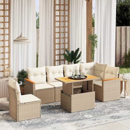 Set sofás de jardín 7 piezas y cojines ratán sintético beige en Conjuntos de jardín | Comprar online en Foru.es