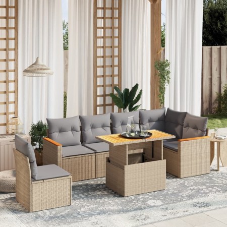 Set sofás de jardín 7 piezas y cojines ratán sintético beige en Conjuntos de jardín | Comprar online en Foru.es