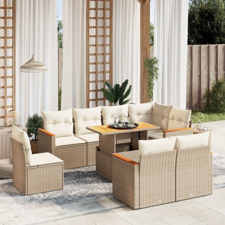 Set de sofás de jardín 9 pzas con cojines ratán sintético beige en Conjuntos de jardín | Comprar online en Foru.es