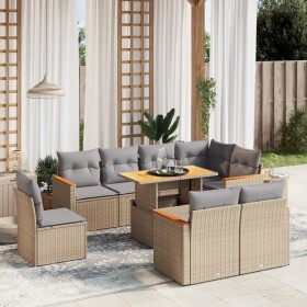 Set de sofás de jardín 9 pzas con cojines ratán sintético beige en Conjuntos de jardín | Comprar online en Foru.es