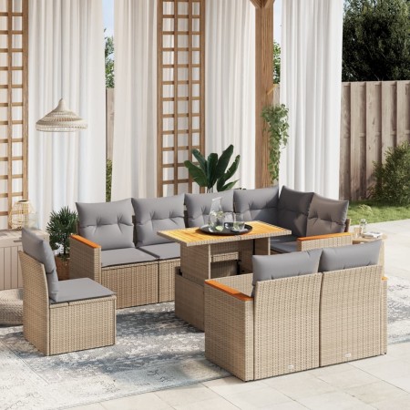 Set de sofás de jardín 9 pzas con cojines ratán sintético beige en Conjuntos de jardín | Comprar online en Foru.es