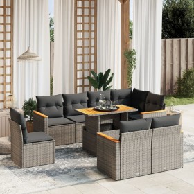 Set de muebles de jardín 9 pzas y cojines ratán sintético gris en Conjuntos de jardín | Comprar online en Foru.es