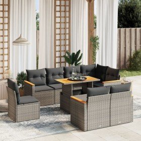 Set de muebles de jardín 9 pzas y cojines ratán sintético gris en Conjuntos de jardín | Comprar online en Foru.es