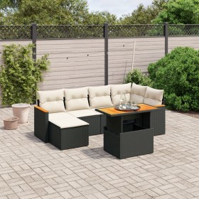 Set de comedor de jardín 7 pzas y cojines ratán sintético negro en Conjuntos de jardín | Comprar online en Foru.es