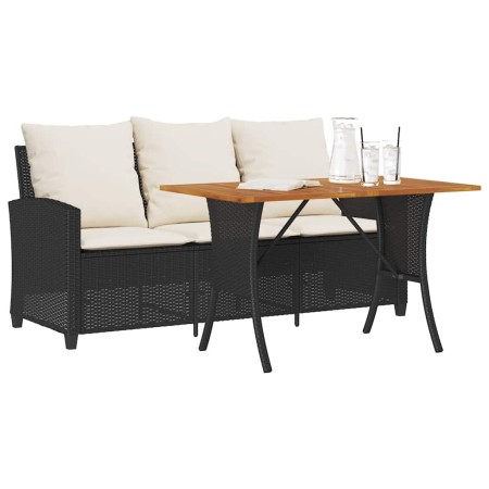 Sofá jardín de 3 plazas con cojín y mesa negro ratán sintético de , Sofás de exterior - Ref: Foro24-4103854, Precio: 276,70 €...