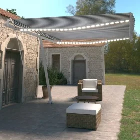 Toldo automático LED sensor de viento azul y blanco 450x350 cm de vidaXL, Toldos - Ref: Foro24-3069651, Precio: 778,45 €, Des...