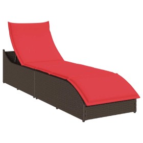 Tumbona plegable con cojín y espacio marrón ratán sintético de , Tumbonas - Ref: Foro24-4104226, Precio: 247,76 €, Descuento: %