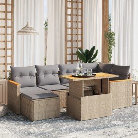 Set sofás de jardín 7 piezas y cojines ratán sintético beige en Conjuntos de jardín | Comprar online en Foru.es