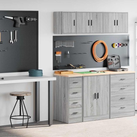 Armarios 2 uds para garaje madera ingeniería gris sonoma de , Armarios industriales - Ref: Foro24-3328319, Precio: 102,14 €, ...