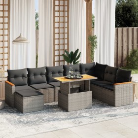Set de muebles de jardín 9 pzas y cojines ratán sintético gris en Conjuntos de jardín | Comprar online en Foru.es