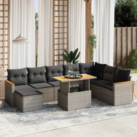 Set de muebles de jardín 9 pzas y cojines ratán sintético gris en Conjuntos de jardín | Comprar online en Foru.es