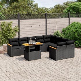 Set de sofás de jardín 10 pzas cojines ratán sintético negro en Conjuntos de jardín | Comprar online en Foru.es