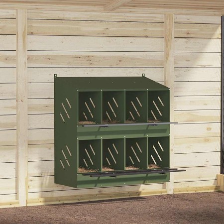 Nido para gallinas con 8 compartimentos de metal verde oliva de , Jaulas y habitáculos para animales pequeños - Ref: Foro24-8...
