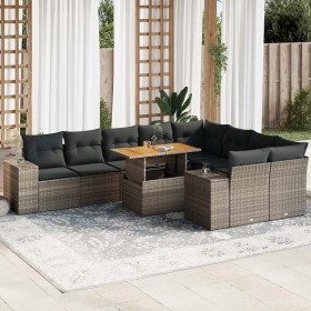 Set sofás jardín y cojines 10 pzas ratán sintético acacia gris de , Conjuntos de jardín - Ref: Foro24-3327420, Precio: 663,81...