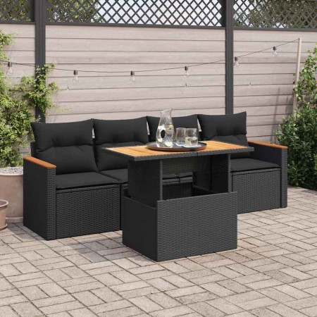 Set sofás jardín y cojines 5 pzas ratán sintético acacia negro de , Conjuntos de jardín - Ref: Foro24-3327429, Precio: 368,67...