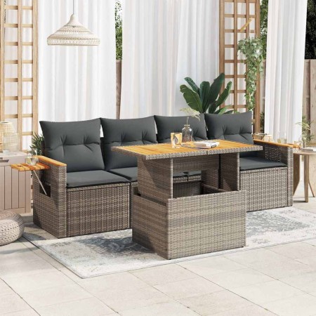 Set sofás jardín y cojines 5 pzas ratán sintético acacia gris de , Conjuntos de jardín - Ref: Foro24-3327546, Precio: 360,02 ...