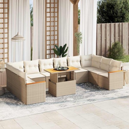 Set de sofás de jardín 11pzas con cojines ratán sintético beige en Conjuntos de jardín | Comprar online en Foru.es