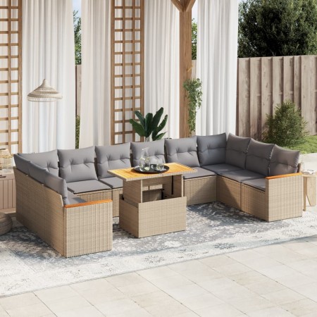 Set de sofás de jardín 11pzas con cojines ratán sintético beige en Conjuntos de jardín | Comprar online en Foru.es