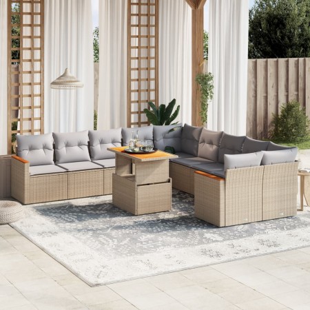 Set de sofás de jardín 11pzas con cojines ratán sintético beige en Conjuntos de jardín | Comprar online en Foru.es