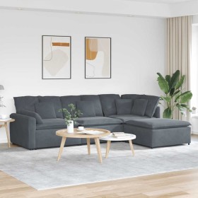 Sofá modular con reposapiés y cojines en terciopelo gris oscuro de , Unidades para sofás seccionales - Ref: Foro24-3321190, P...
