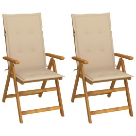 Sillas de jardín reclinables 2 uds madera maciza acacia cojines de , Sillas de jardín - Ref: Foro24-3064062, Precio: 182,72 €...