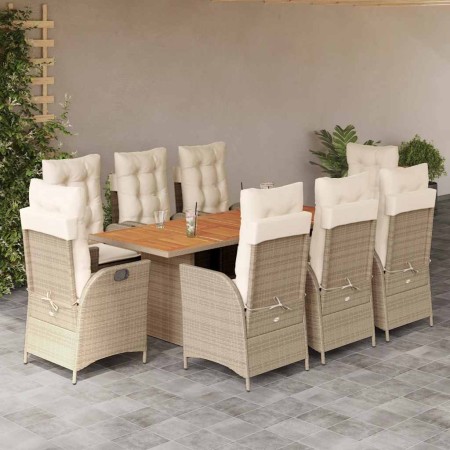 Set comedor de jardín 9 pzas con cojines ratán sintético beige de , Conjuntos de jardín - Ref: Foro24-3213147, Precio: 1,00 €...
